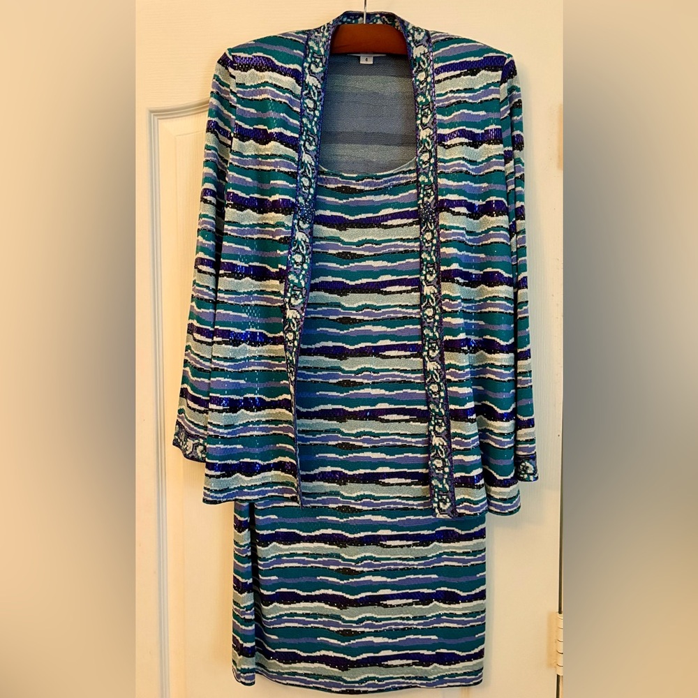 St. John Teal and Purple Striped Knit